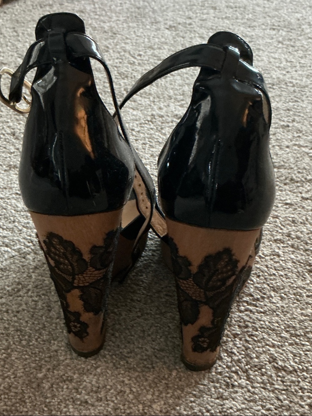 Valentino Black Patent Peep-Toe Ankle-Strap Platform Heels - Picture 2 of 7